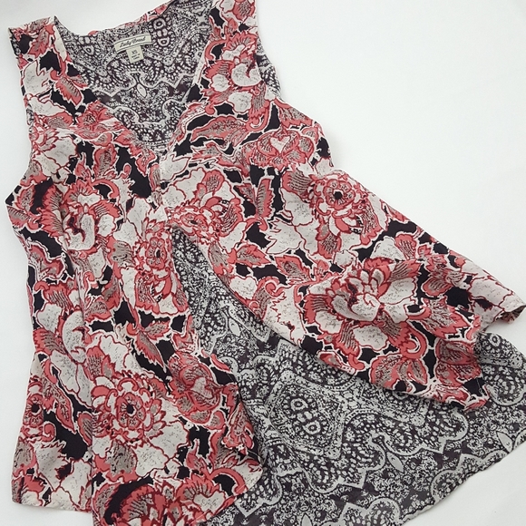 LUCKY BRAND XS 100% Silk Sleeveless Floral Blouse - Picture 2 of 6